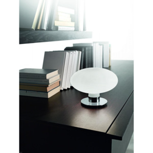 Fabas 3116-34-138 Melody, stolní lampa s oválným stínítkem z bílého skla, 1x40W, chrom, výška: 16cm, dotykový stmívač