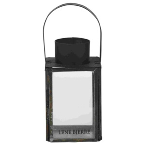 Lene Bjerre Malá skleněná lucerna ADRILIA, černý kov, výška 13,5 cm