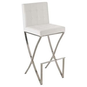 BHM Barová židle s nerezovou podnoží Pallo 4584, 53 cm, 36 cm, 14 kg, kovová podnož a opěrka na nohy z broušené nerezové ocele, syntetická kůže, knofl