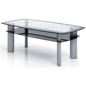 Konferenční stolek Tempo Kondela Stanley TT - 585A, kov stříbrný / sklo černé a čiré