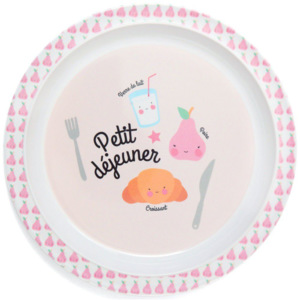 Dětský melaminový talířek Petit déjeuner Pink