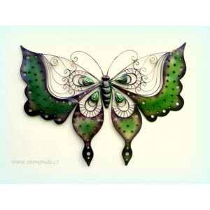 Kovový motýl zelený (rozpětí 64 cm!)