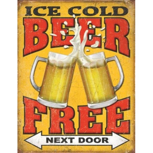 Plechová cedule Free Beer - Next Door, (30 x 42 cm)
