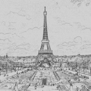 Vliesová fototapeta Dimex Paříž černobílá kresba L-304 | 220x220 cm