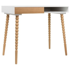 Psací, kosmetický stůl 90x50cm TWISTED Zuiver (Barva- Bílý lesk + dub + kaučuk)