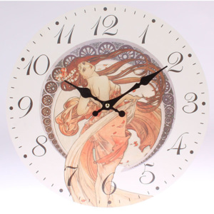 Dřevěné hodiny Mucha, 34x34 cm