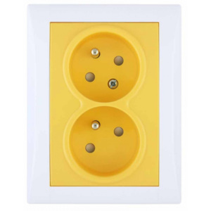 Komplet ELEGANT - zásuvka dvojnásobná s dětskou ochrannou MEDICAL, Bok: Bílá, Rám: Bílá, Kryt: Žlutá
