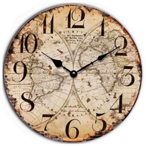Nástěnné dřevěné hodiny na zeď Svět, 34 cm