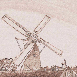 Vliesová fototapeta Dimex Větrný mlýn sépiová malba L-314 L-314 | 220x220 cm