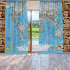 Mapa světa (140 x 250 cm) - Dekorační závěs
