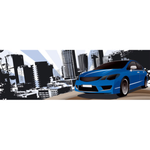 Vliesová fototapeta Dimex Modré auto ve městě M-392 | 330x110 cm