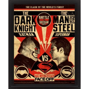3D Plakát, Obraz s rámem Batman V Superman - Fight Poster, (20 x 25 cm)