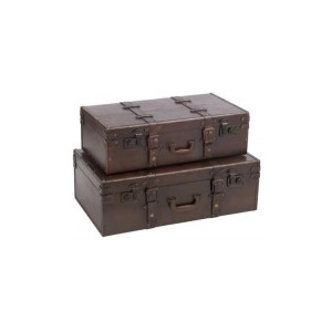 Sada 2 kufrů - dřevo a imitace kůže 67555