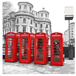 L-445 Vliesové fototapety na zeď Londýnské telefonní budky | 220 x 220 cm | černobílá, červená