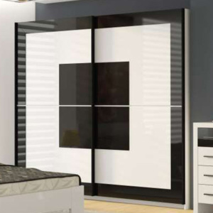 Šatní skříň s posuvnými dveřmi DIANA 2 bílá/černá lesk