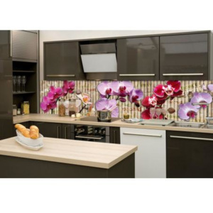 DIMEX KI-260-026 Fototapeta do kuchyně Orchidej | 260 x 60 cm béžová, fialová, růžová samolepicí fototapeta na kuchyňskou linku