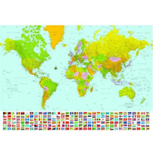 WG-00280 Papírová fototapeta - Mapa světa s vlajkami | 366 x 254 cm