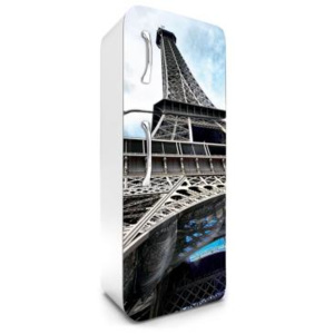 FR-180-031 Samolepicí fototapety na lednici Eiffelova věž | 65 x 180 cm | modrá, metalická, bílá