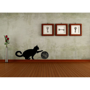 Samolepka na zeď- Kočička s klubíčkem
