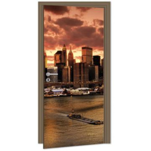 DL-001 Samolepicí fototapety na dveře New York | 95 x 210 cm | hnědá, béžová, oranžová