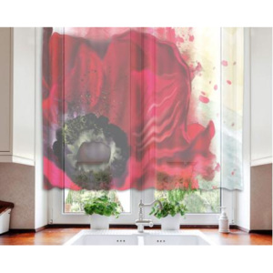 Hotové záclony do kuchyně - fotozáclony Mák | 140 x 120 cm | černá, červená, béžová