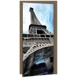 DL-049 Samolepicí fototapeta na dveře Eiffelova věž | 95 x 210 cm | metalická, modrá