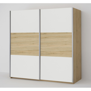 Šatní skříň s posuvnými dveřmi, bílá/dub sonoma, 200 cm, 2D KN1818