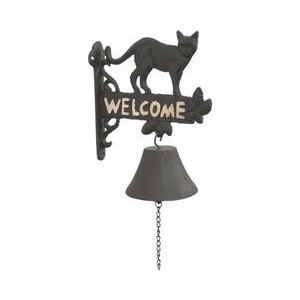 Nástěnný zvonek ve venkovském stylu Welcome s dekorem kočičky (20*11*25 cm)