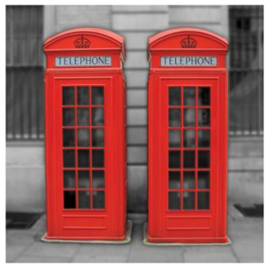 L-102 Vliesové fototapety na zeď Britské telefonní budky | 220 x 220 cm | šedá, červená