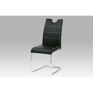 (WE-5076 BK) Jídelní židle, chrom/koženka černá s bílým prošitím