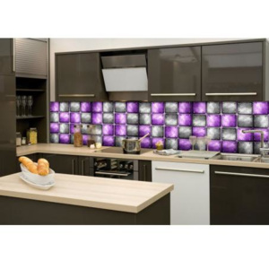 DIMEX KI-260-078 Fototapeta do kuchyně Kovové kachličky | 260 x 60 cm šedá, fialová, metalická samolepicí fototapeta na kuchyňskou linku