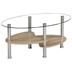 Konferenční stolek PANTY NEW, ocel / čiré sklo / dub sonoma