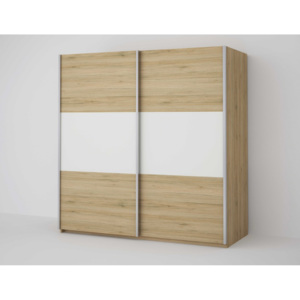 Šatní skříň s posuvnými dveřmi, dub sonoma/bílá, 200 cm, 2D KN1818