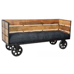 Industrial style, Vintage dřevěná postel/gauč na kolečkách 92x200x61cm (1255)
