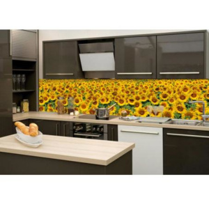 DIMEX KI-260-030 Fototapeta do kuchyně Lány slunečnic | 260 x 60 cm hnědá, žlutá, zelená samolepicí fototapeta na kuchyňskou linku