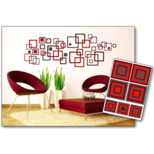 DIMEX ST1 020 Samolepicí dekorace na zeď - Červené čtverce | 50x 70 cm | červená, šedá