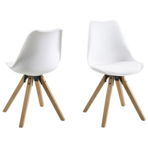 Jídelní židle Dima, bílá a dřevěné nohy
