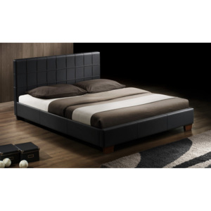 Moderní manželská postel 160x200 cm v ekokůži z černé barvy KN342