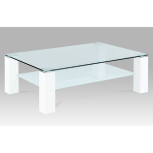 Konferenční stolek moderní skleněný s konstrukcí z vysokého bílého lesku AHG-048 WT