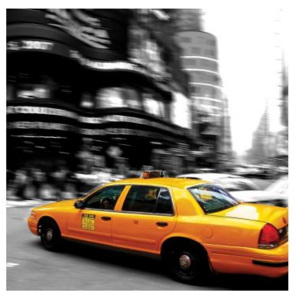 L-100 Vliesové fototapety na zeď Taxi | 220 x 220 cm | žlutá, černobílá