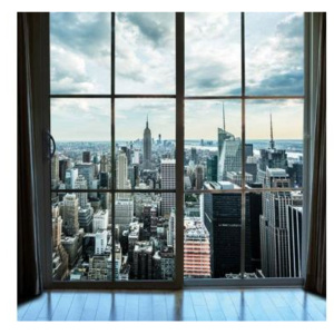 L-441 Vliesové fototapety na zeď Výhled z okna Manhattanu | 220 x 220 cm | modrá, šedá