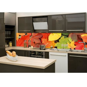 DIMEX KI-260-027 Fototapeta do kuchyně Listy | 260 x 60 cm hnědá, žlutá, zelená, oranžová samolepicí fototapeta na kuchyňskou linku