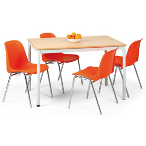 Stůl do jídelny - kulaté nohy, modrá konstrukce, 800 x 800 mm, buk