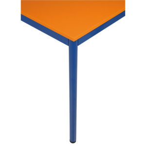 Stůl do jídelny - kulaté nohy, modrá konstrukce, 1600 x 800 mm, oranžová