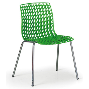 Plastová židle na chromované konstrukci PERFO, Akce 3+1, zelená