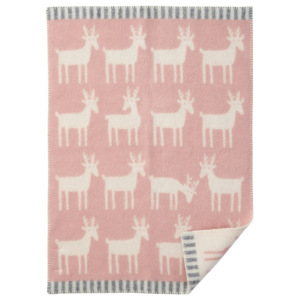 Klippan, Švédsko Vlněná dětská deka Deer pale pink 65 x 90 cm Světle růžová
