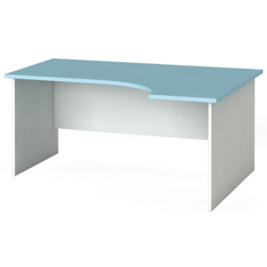 Ergonomický kancelářský pracovní stůl 160 x 120 cm, bílá/azurová, pravý