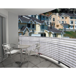 Balkonová clona Floraself 5 x 0,9 m, šedobílé pruhy