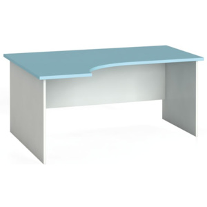 Ergonomický kancelářský pracovní stůl 160 x 120 cm, bílá/azurová, levý