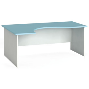 Rohový kancelářský pracovní stůl, zaoblený 180 x 120 cm, bílá/azurová, levý